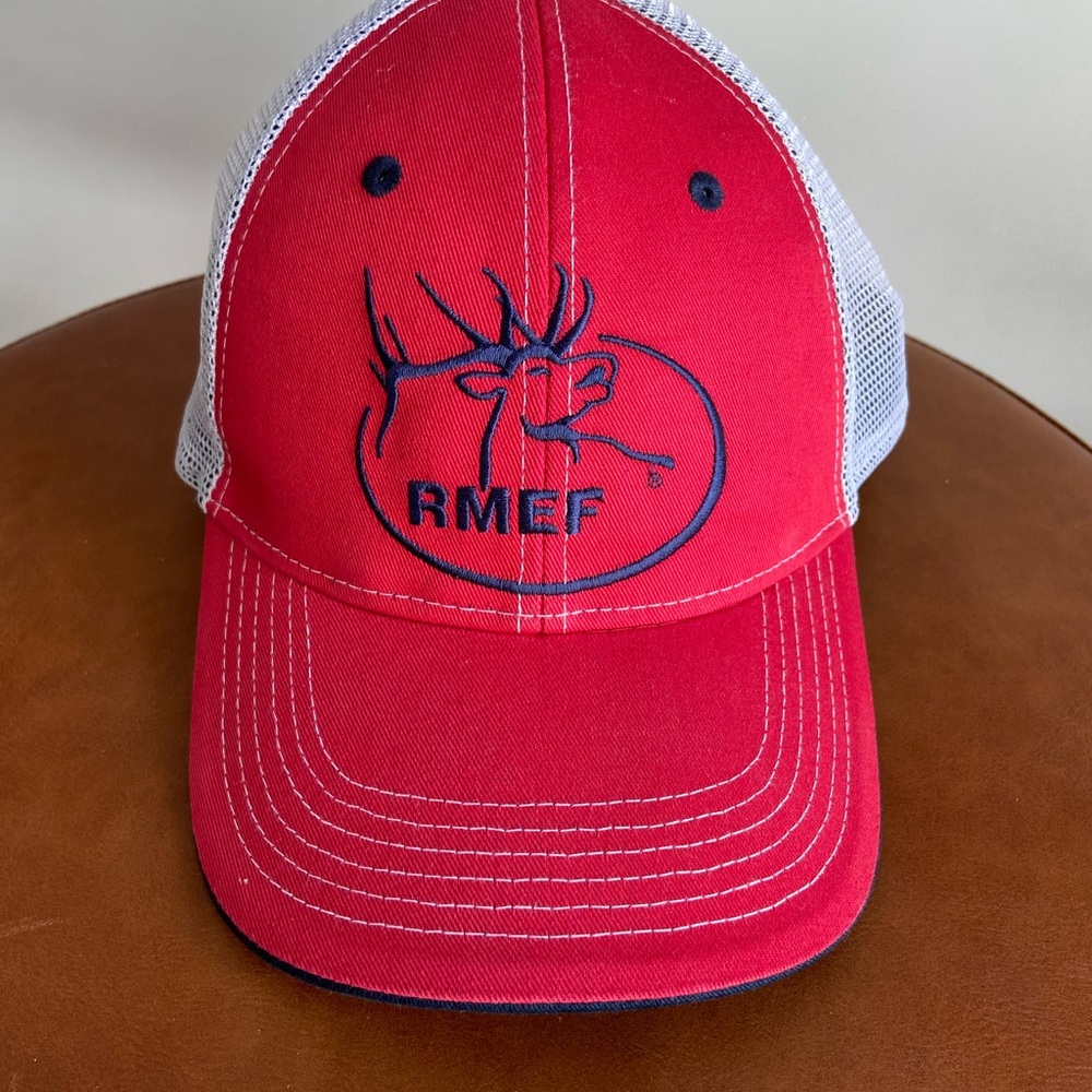 RMEF Rocky Mountain Elk Foundation Hat Cap Licensed Mesh Hunting Red/White